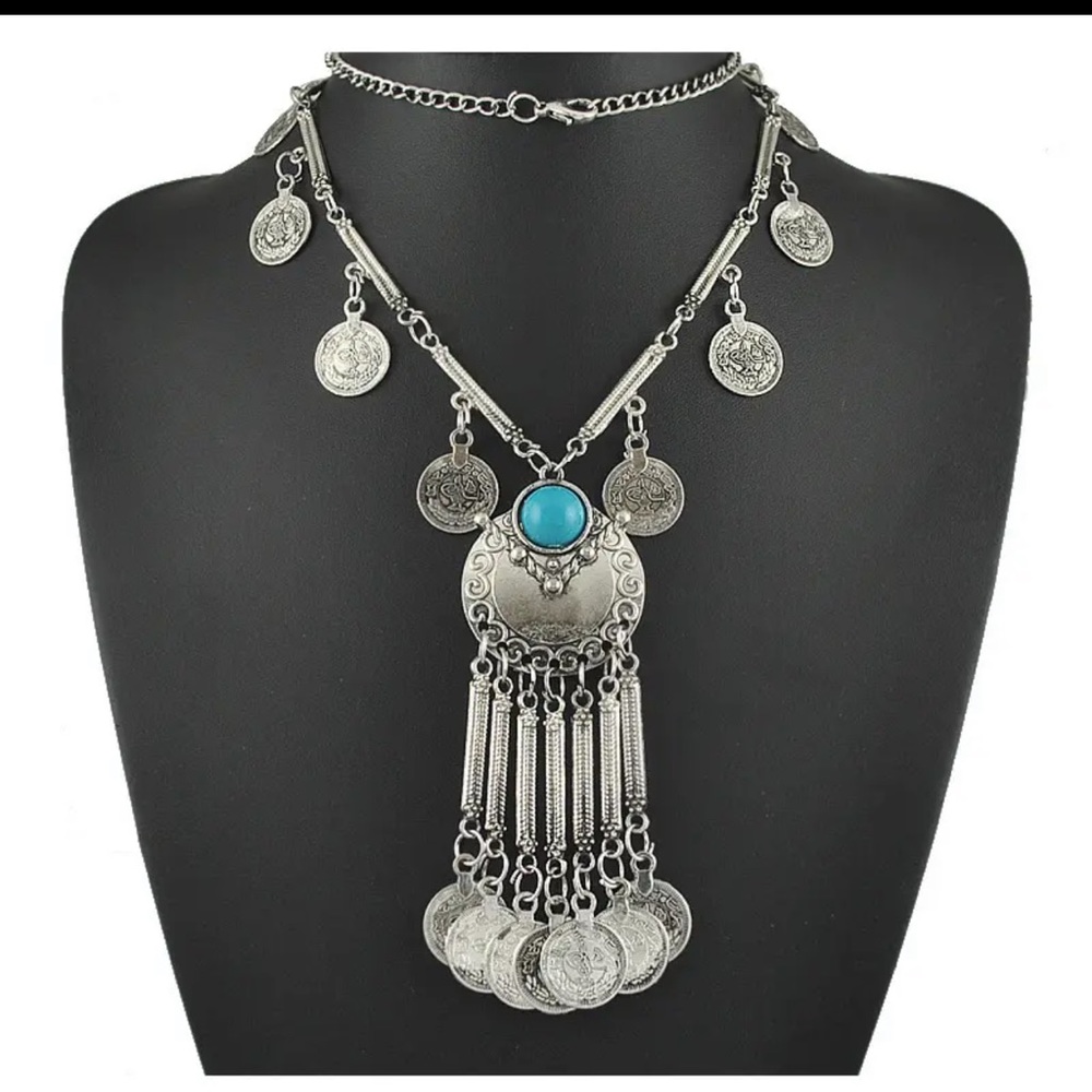 Silver boho / tribal coin necklace